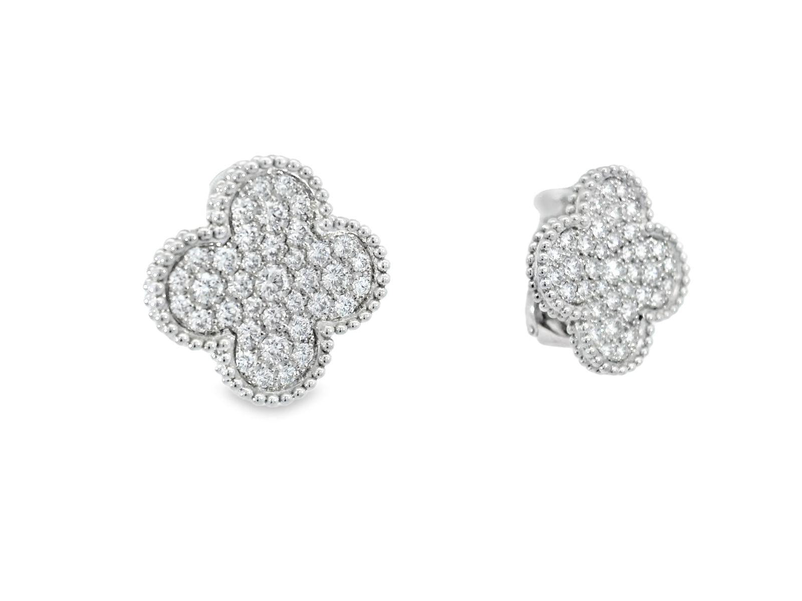 Van Cleef & Arpels Magic Alhambra Diamond Earrings in 18K White Gold 2.13 CTW