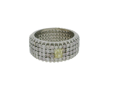 18K White Gold Pinkish Diamond & Cushion Center Yellow Diamond Ring