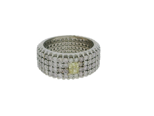 18K White Gold Pinkish Diamond & Cushion Center Yellow Diamond Ring