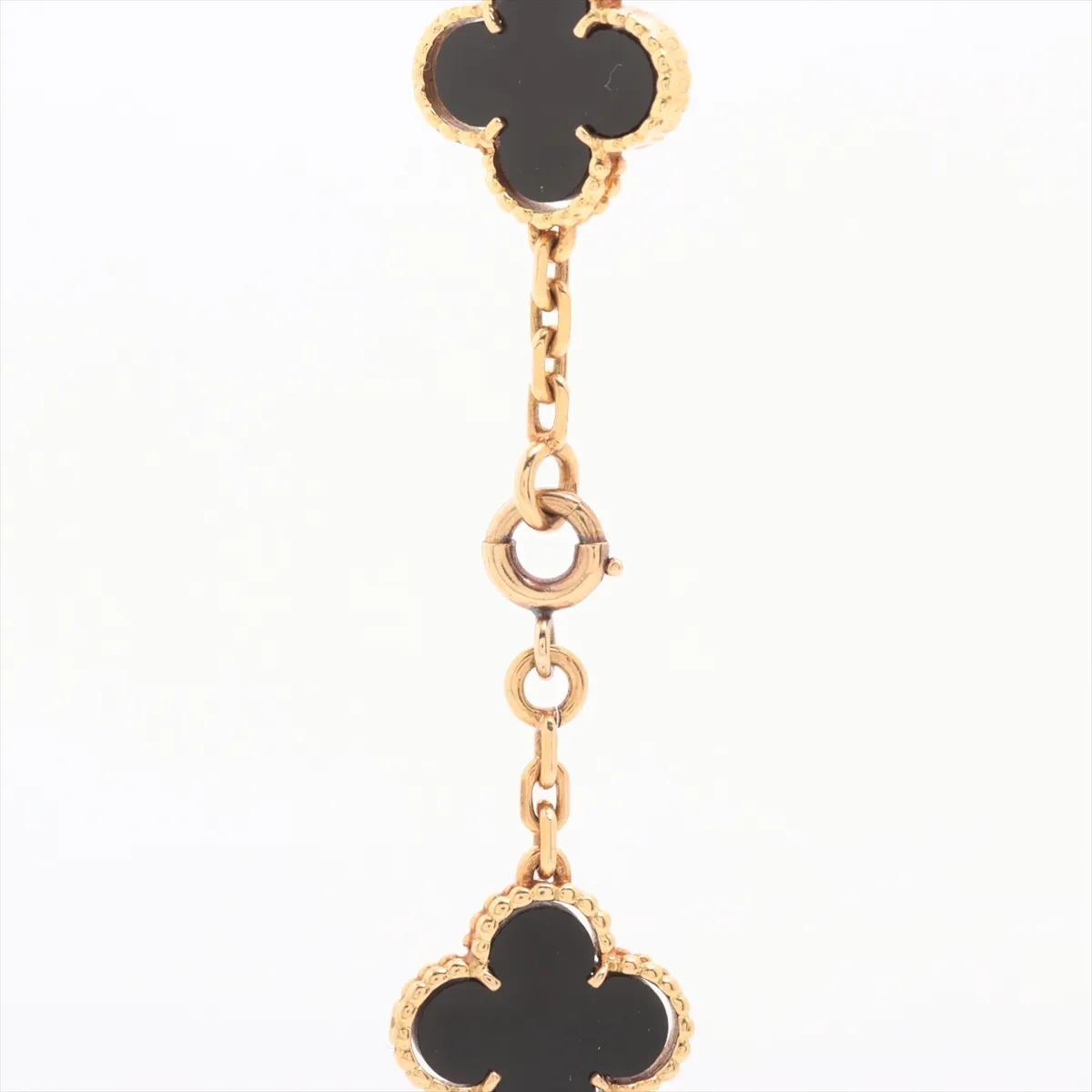 Van Cleef & Arpels 18K Yellow Gold Vintage Alhambra 20P Onyx Necklace