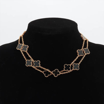 Van Cleef & Arpels 18K Yellow Gold Vintage Alhambra 20P Onyx Necklace