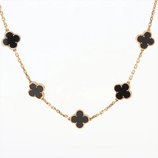 Van Cleef & Arpels 18K Yellow Gold Vintage Alhambra 20P Onyx Necklace