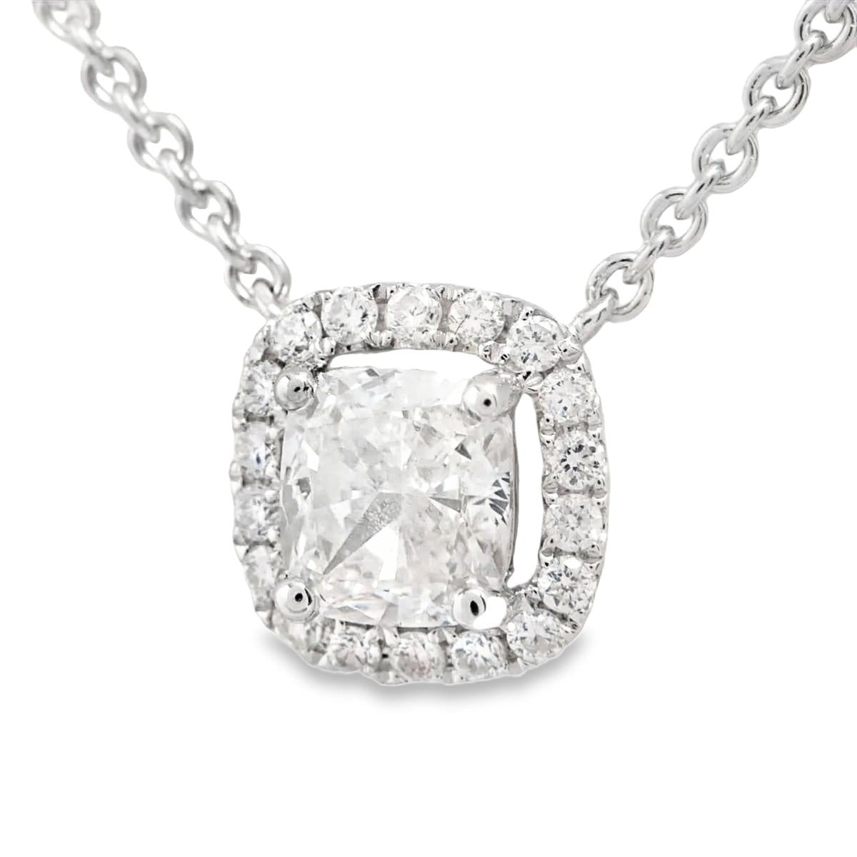 Cushion-Cut Diamond in 18K White Gold GIA Certified Pendant Necklace