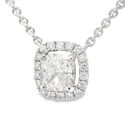 Cushion-Cut Diamond in 18K White Gold GIA Certified Pendant Necklace
