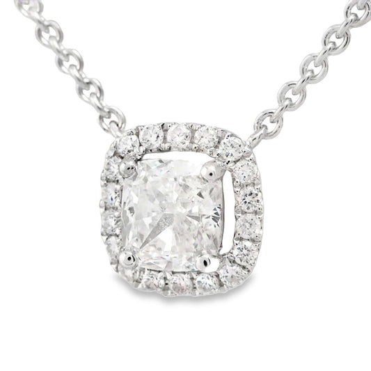 Cushion-Cut Diamond in 18K White Gold GIA Certified Pendant Necklace