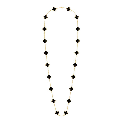 Van Cleef & Arpels 18K Yellow Gold Vintage Alhambra 20P Onyx Necklace