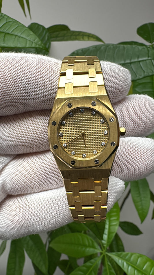 Audemars Piguet-Royal Oak Champagne Diamond Dial 18K Yellow Gold Ladies Watch