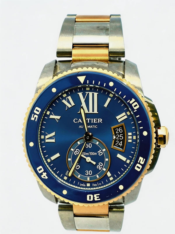 Cartier Calibre 3729 18K Rose Gold & Stainless Steel Blue Dial & Bezel Watch