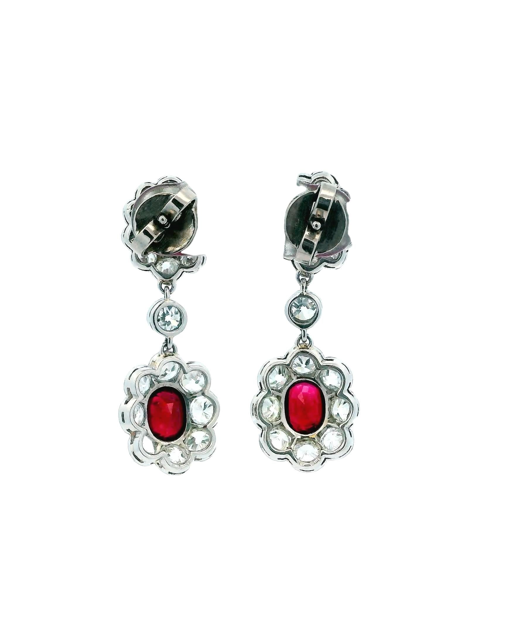 Ruby & Diamond Drop Earrings 1c Each Ruby & 4.56tw Diamonds GIA