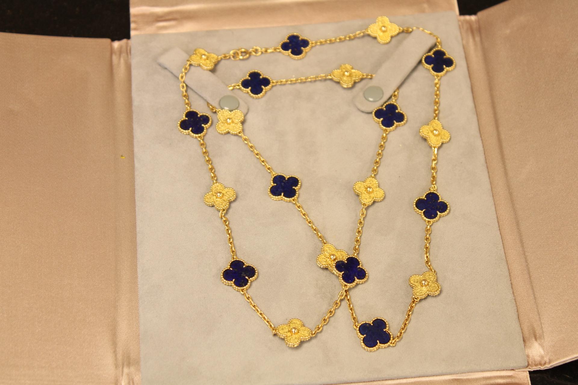 Van Cleef & Arpels 18K Yellow Gold Lapis Lazuli & Vintage Alhambra, 20 Motifs