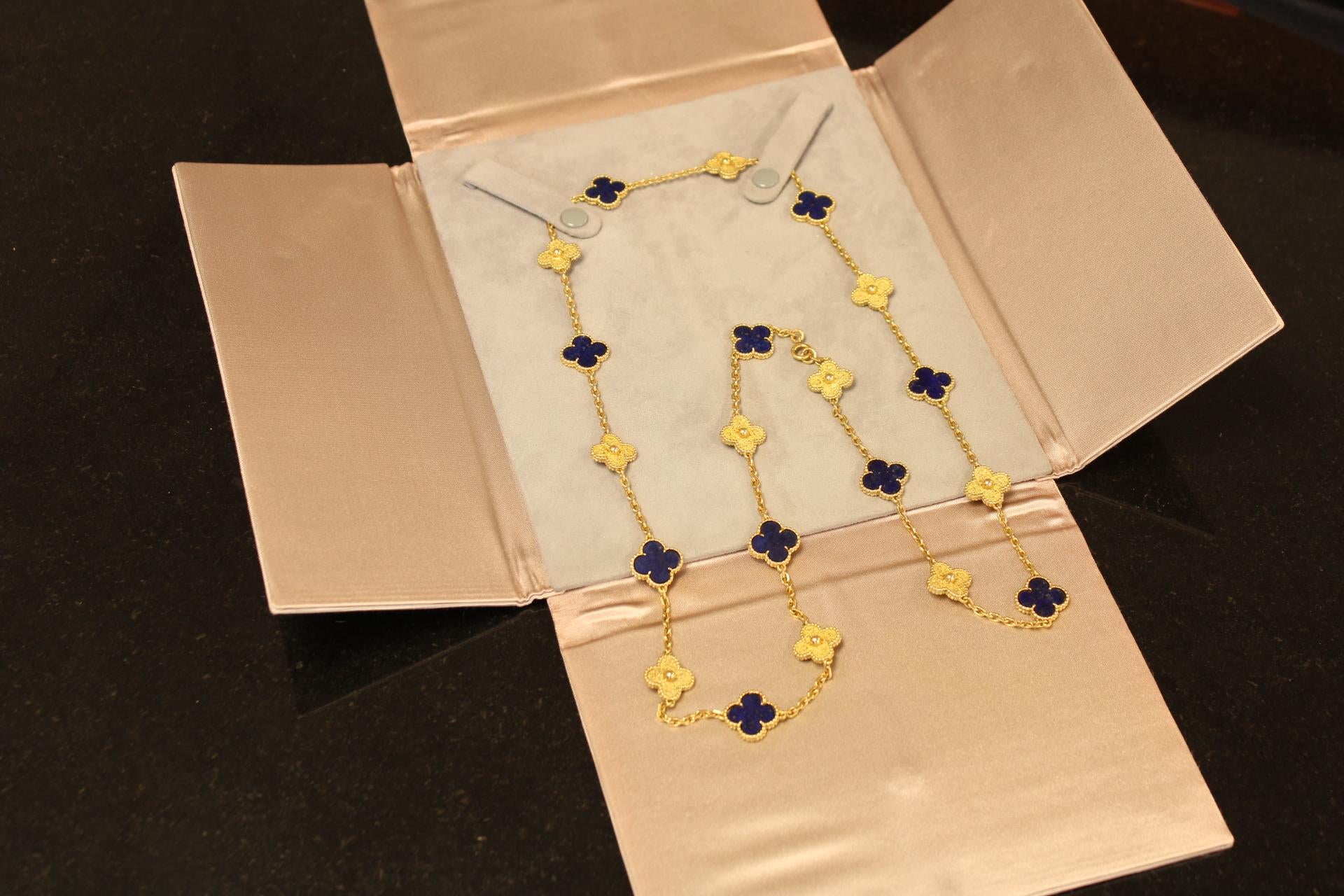 Van Cleef & Arpels 18K Yellow Gold Lapis Lazuli & Vintage Alhambra, 20 Motifs