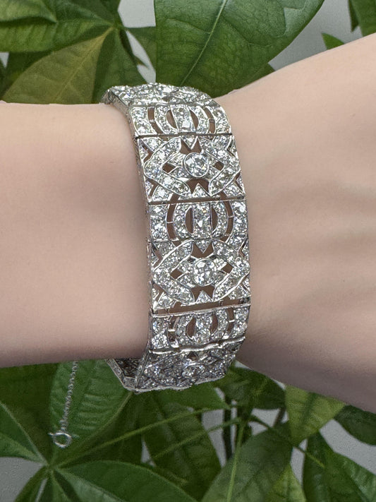 Platinum Art-Deco Wide 18Ct Diamond Bracelet