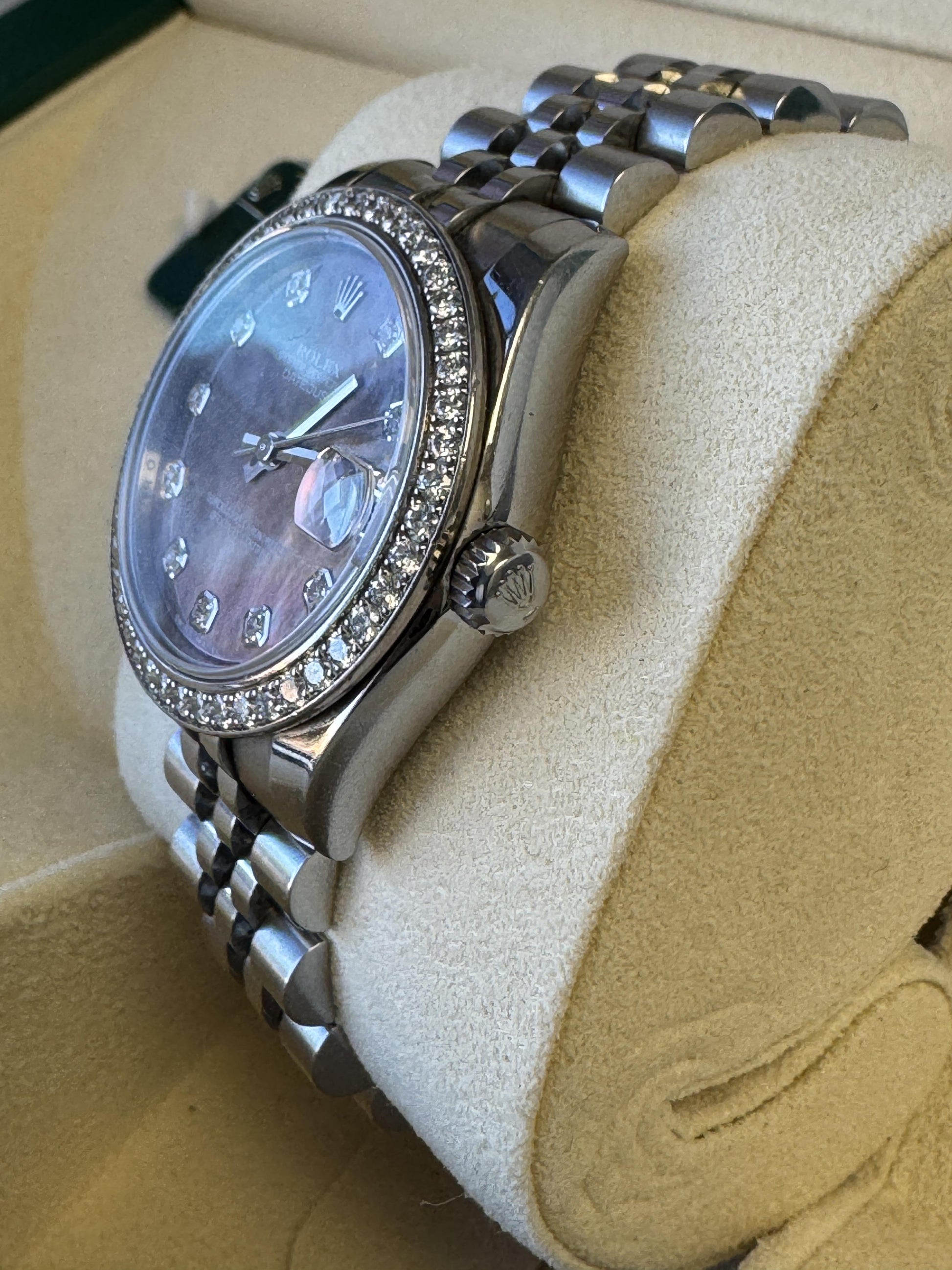 Rolex DateJust 178384 medium Tahitian MOP Diamond Dial Box & Papers