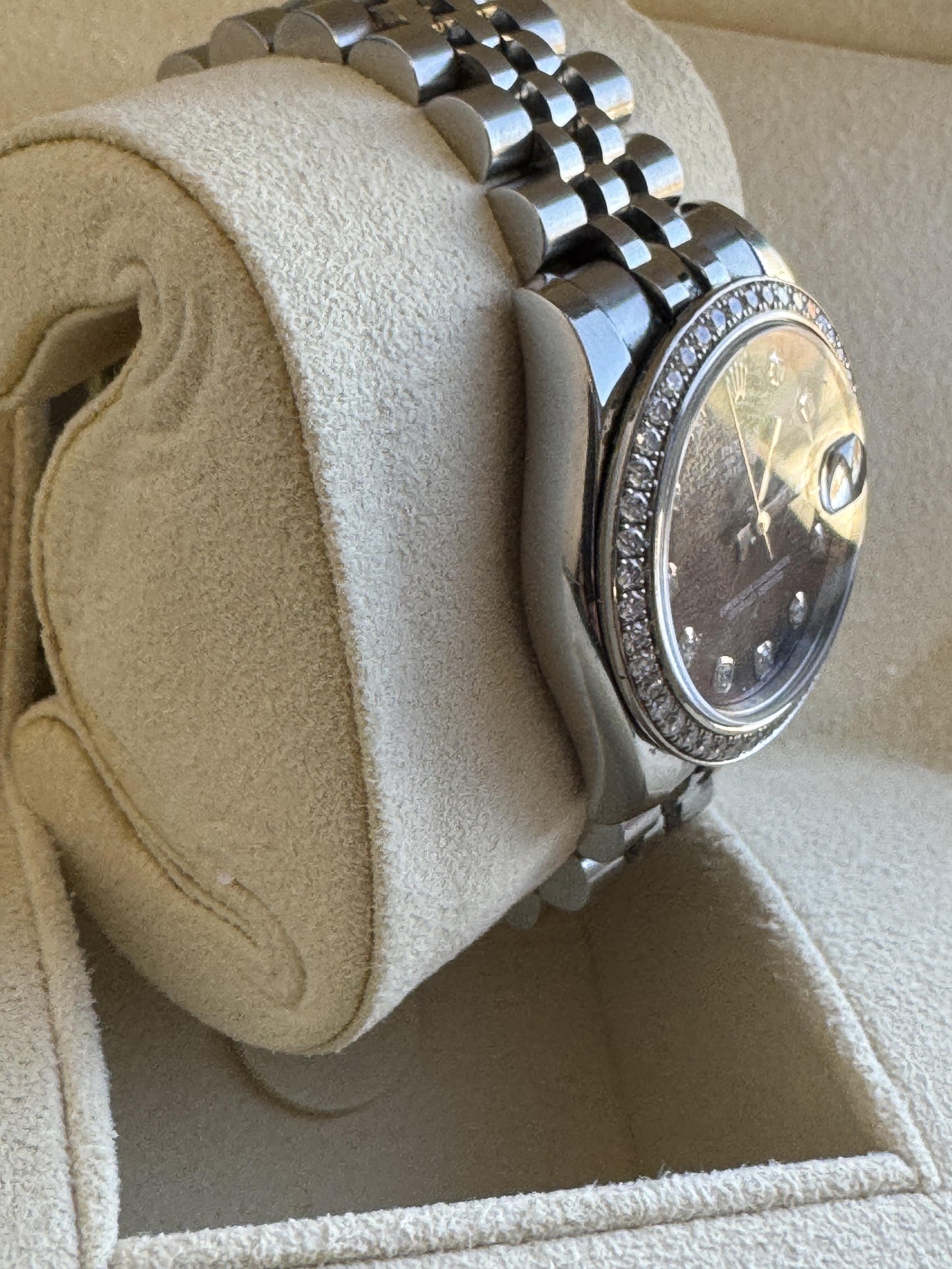 Rolex DateJust 178384 medium Tahitian MOP Diamond Dial Box & Papers