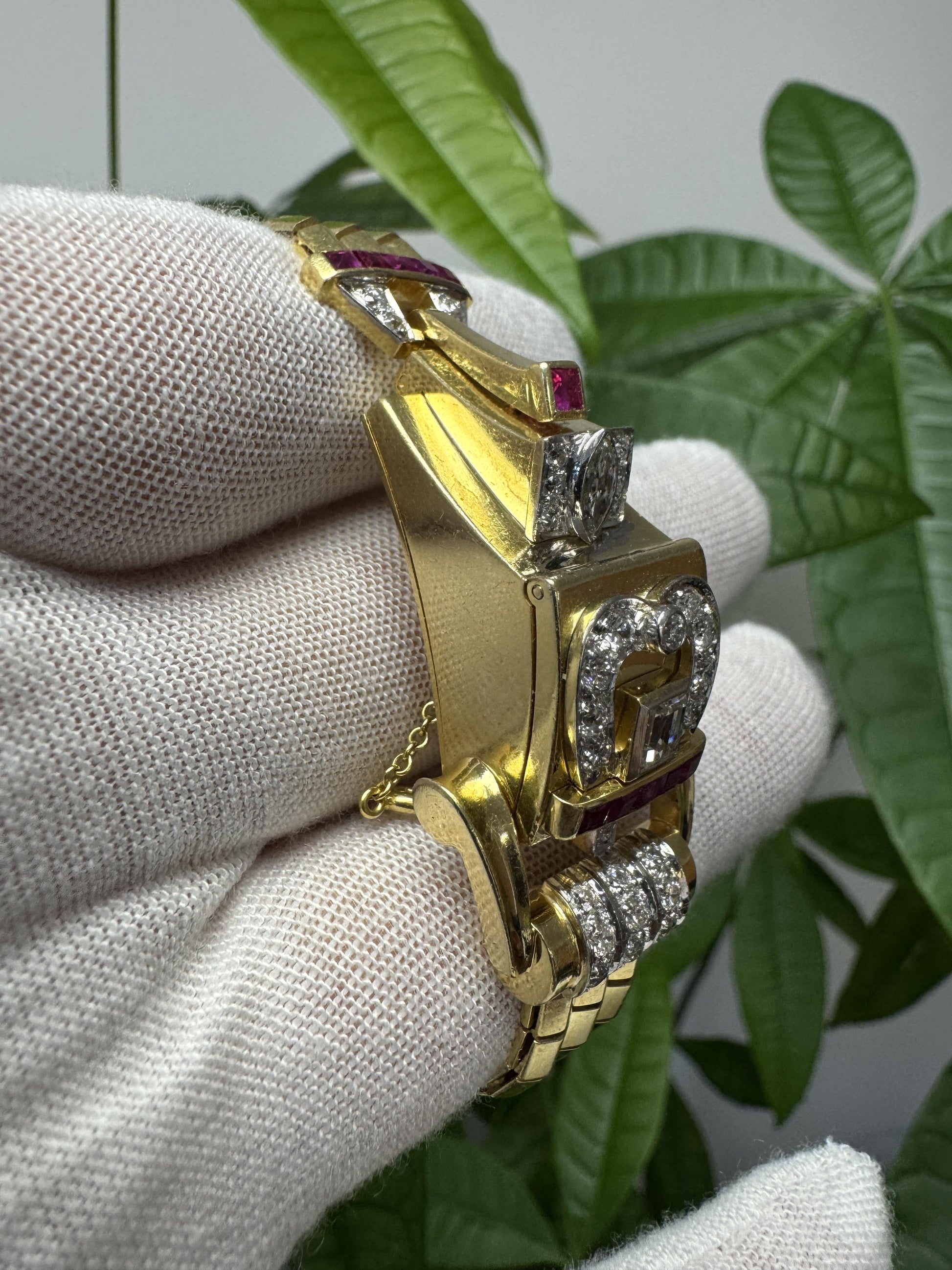 Hamilton 14k Yellow Gold Retro Diamonds & Rubies Ladies Watch