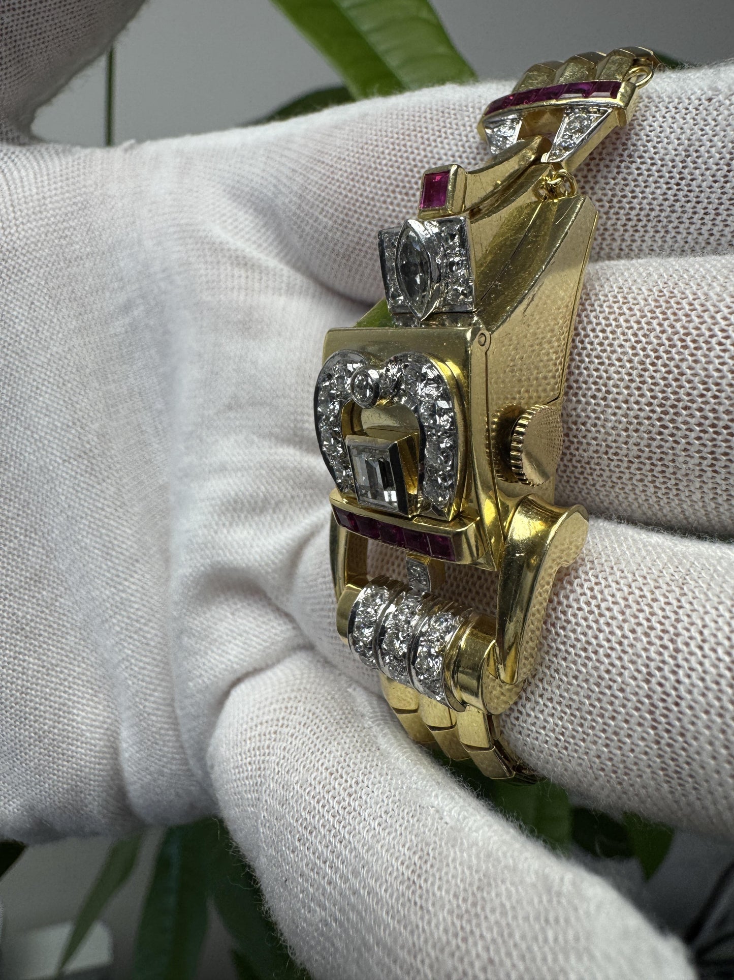Hamilton 14k Yellow Gold Retro Diamonds & Rubies Ladies Watch