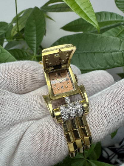 Hamilton 14k Yellow Gold Retro Diamonds & Rubies Ladies Watch
