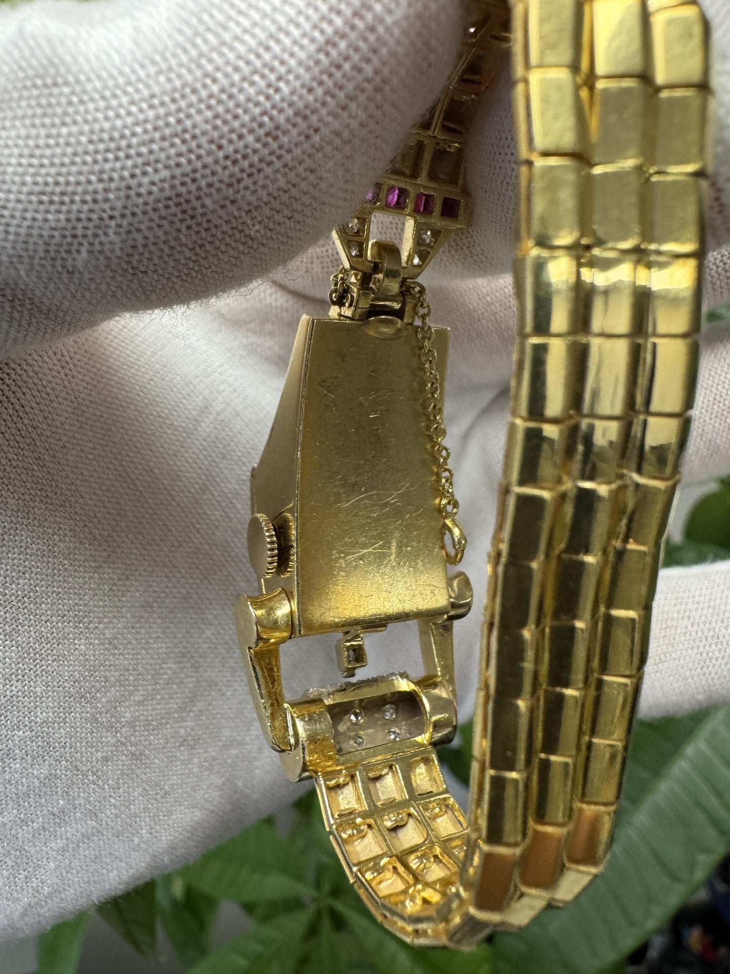 Hamilton 14k Yellow Gold Retro Diamonds & Rubies Ladies Watch