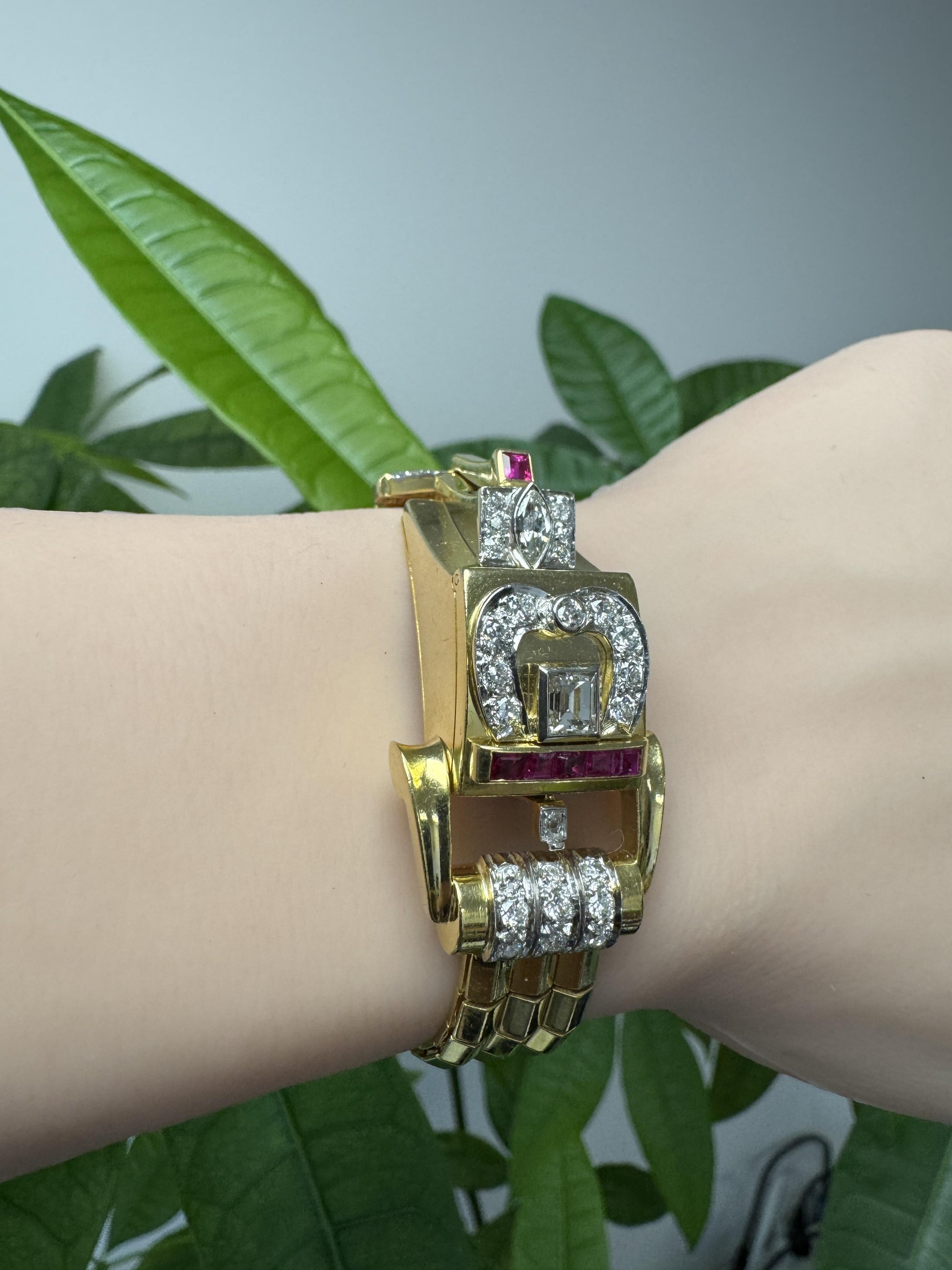 Hamilton 14k Yellow Gold Retro Diamonds & Rubies Ladies Watch
