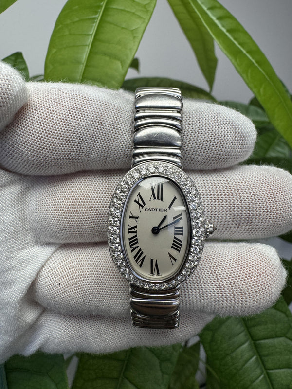 Cartier Baignoire W15133L2 18K white Diamond Bezel Ladies Watch
