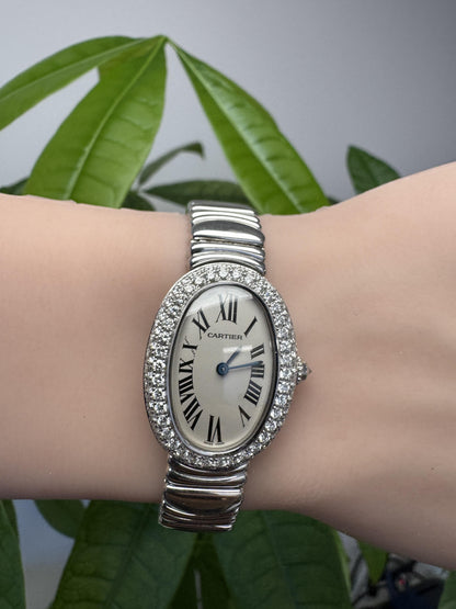 Cartier Baignoire W15133L2 18K white Diamond Bezel Ladies Watch