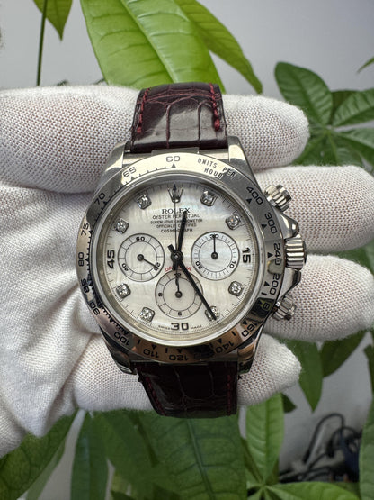 Rolex Daytona 16519 'Zenith' 18K White Gold MOP Diamond W/Papers