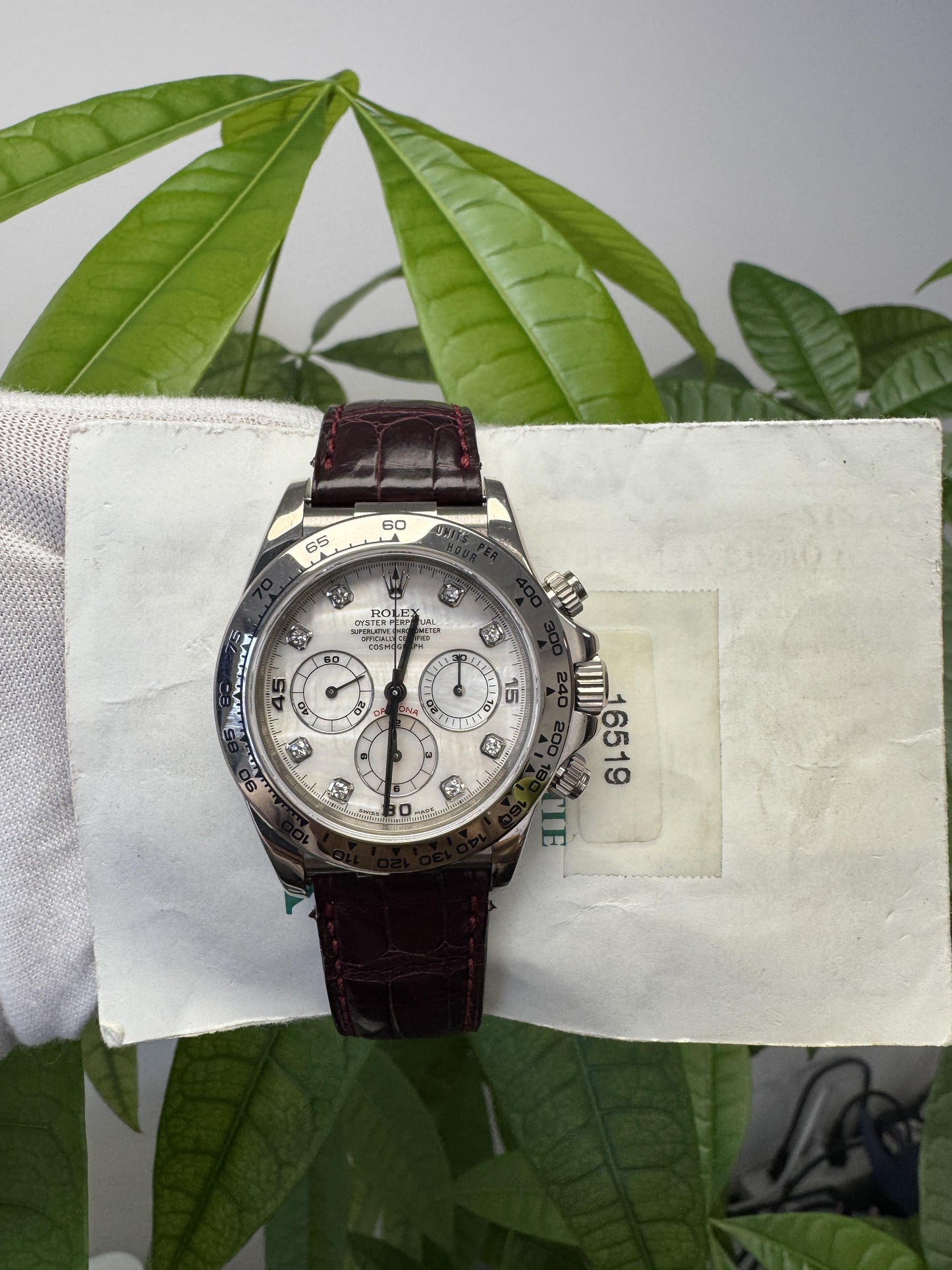 Rolex Daytona 16519 'Zenith' 18K White Gold MOP Diamond W/Papers