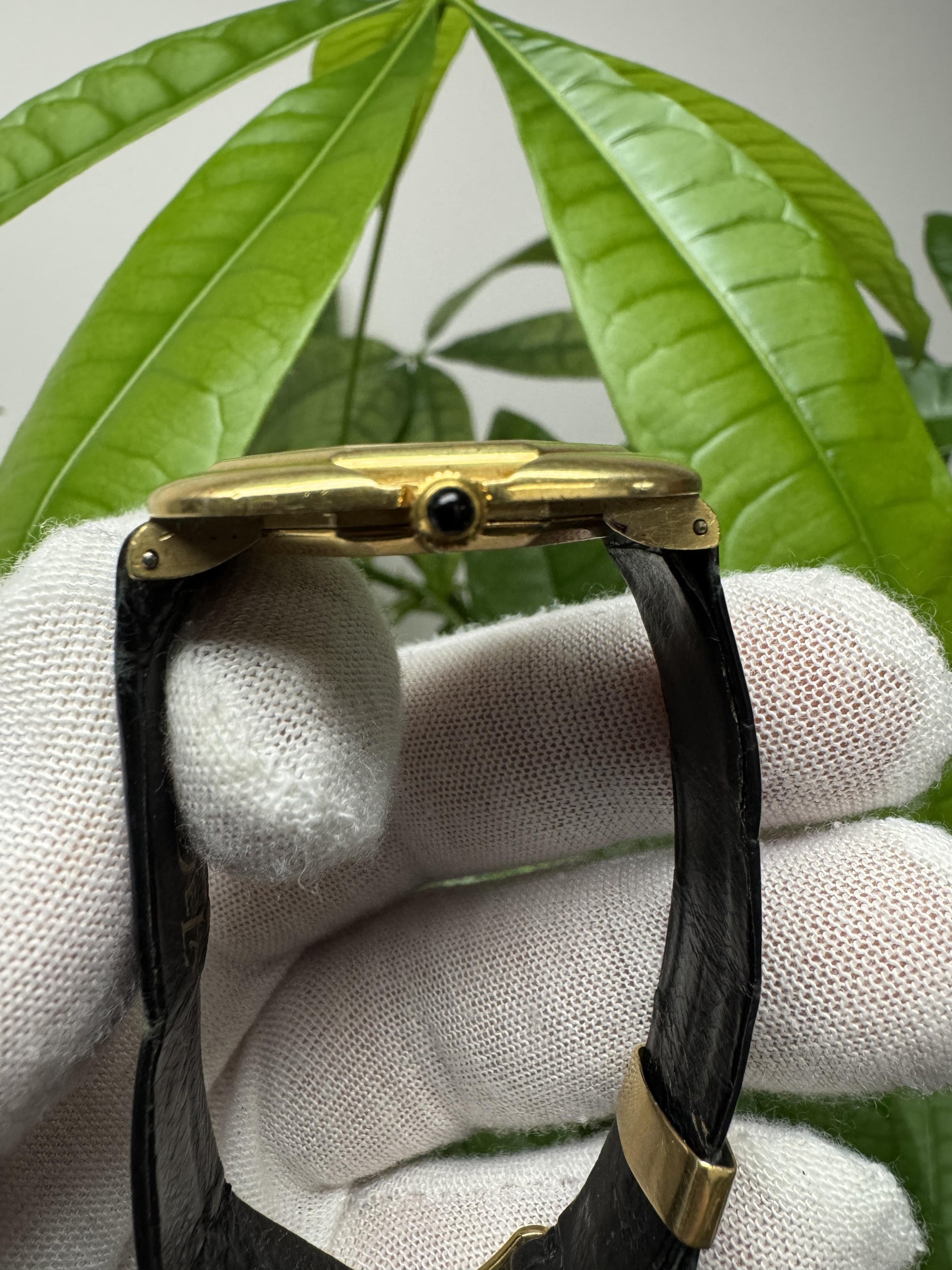 DeLaneau 18K Yellow Gold Onyx Dial Vintage Manual Watch