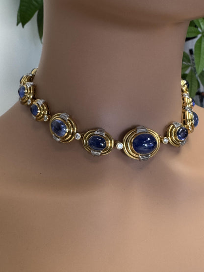 Bvlgari 20k Gold Vintage Sapphire Links with Diamonds Necklace