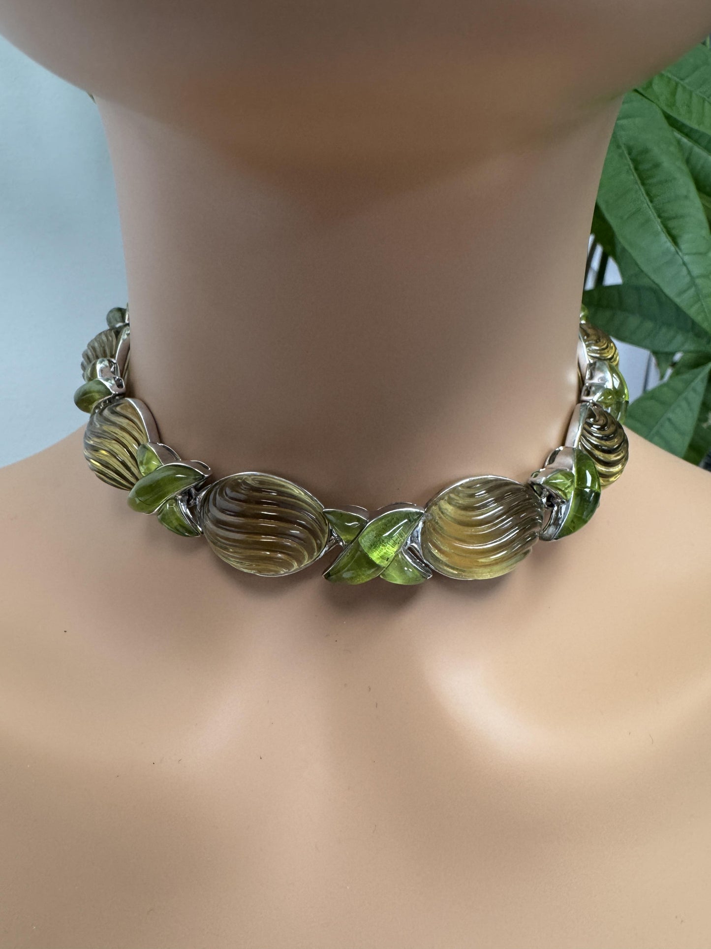 Kanaris 18K White Gold Fluted Topaz & Peridot Necklace