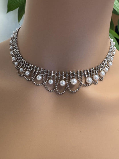 Platinum Pearl Fringe Necklace