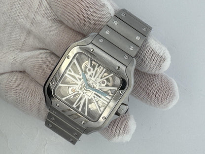 Cartier Santos De Cartier WHSA0007 Stainless Steel Skeleton Dial Box & Papers.