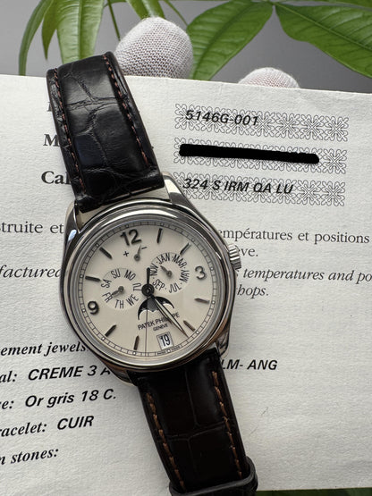 Patek Philippe Annual Calendar 5146G Cream Dial Watch & Papers