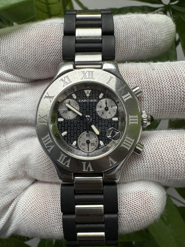 Cartier 21 Chronoscaph W10125U2 Stainless Steel & Rubber Watch