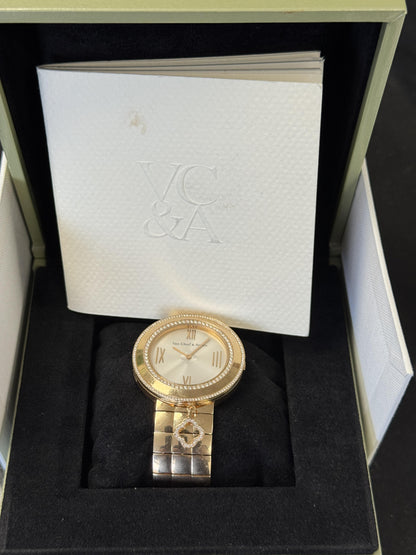 Van Cleef & Arpels 18k Rose Gold Floral Charm MOP Dial Box Papers