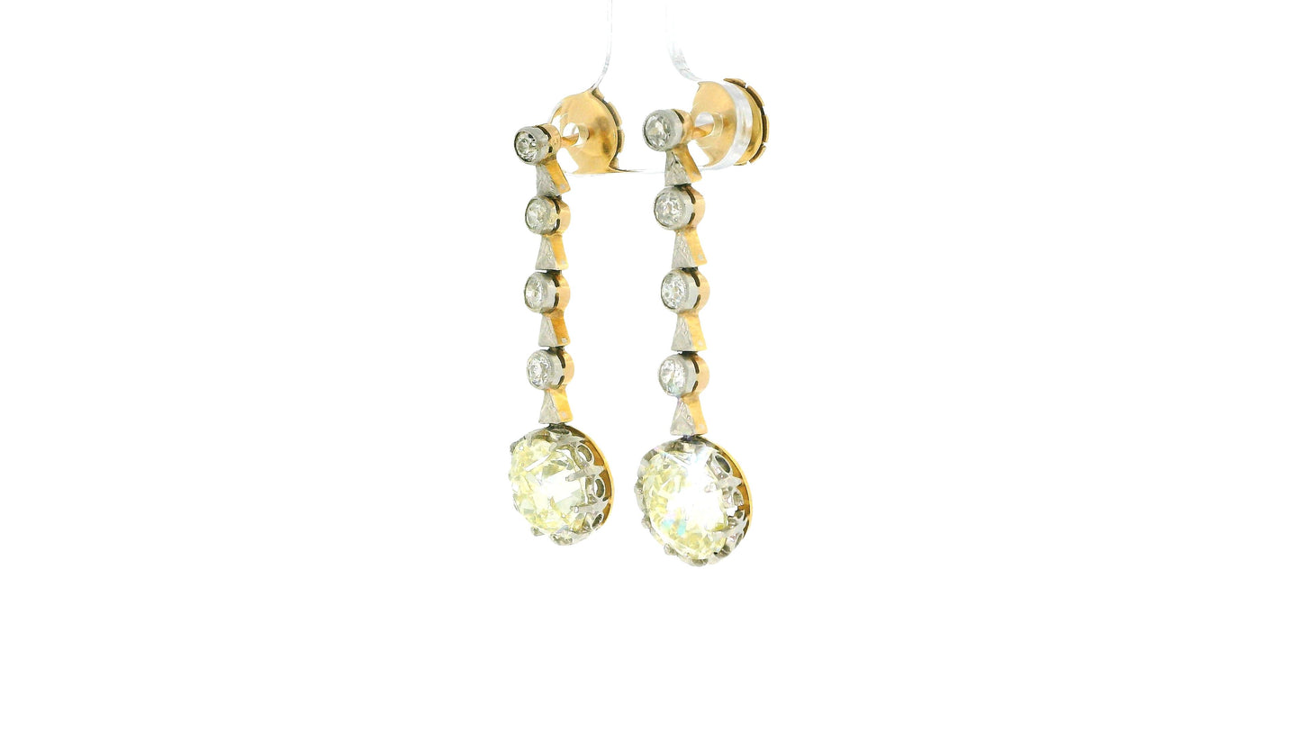 Antique Diamond Drop Earrings Platinum & 14K Gold