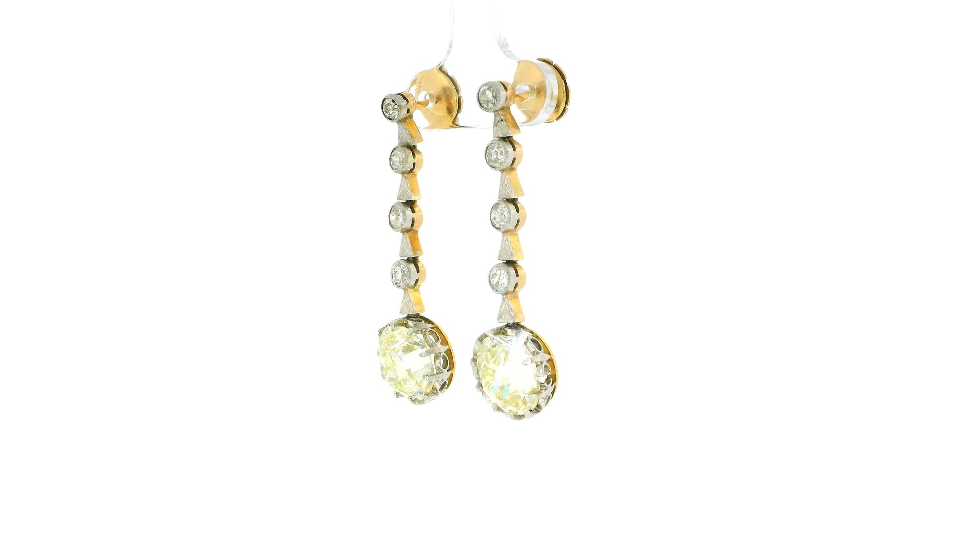 Antique Diamond Drop Earrings Platinum & 14K Gold