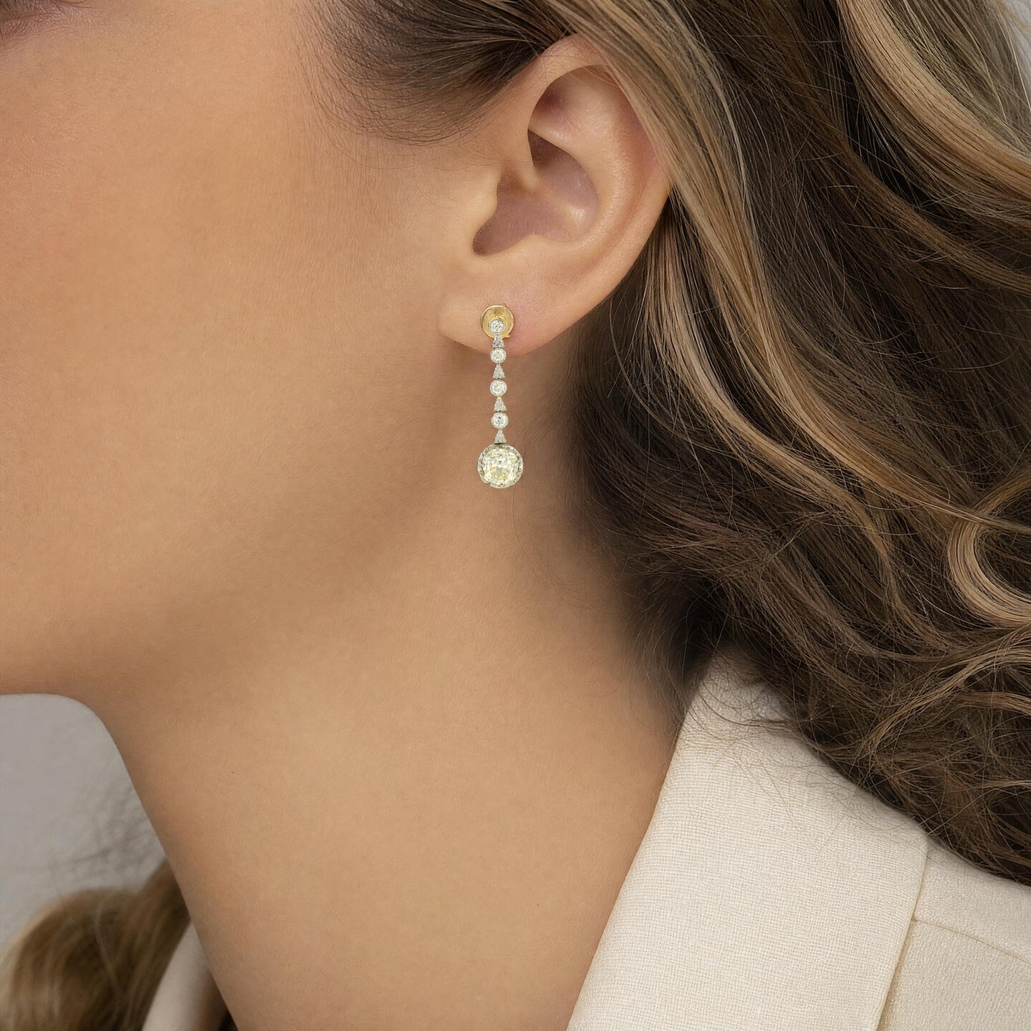 Antique Diamond Drop Earrings Platinum & 14K Gold