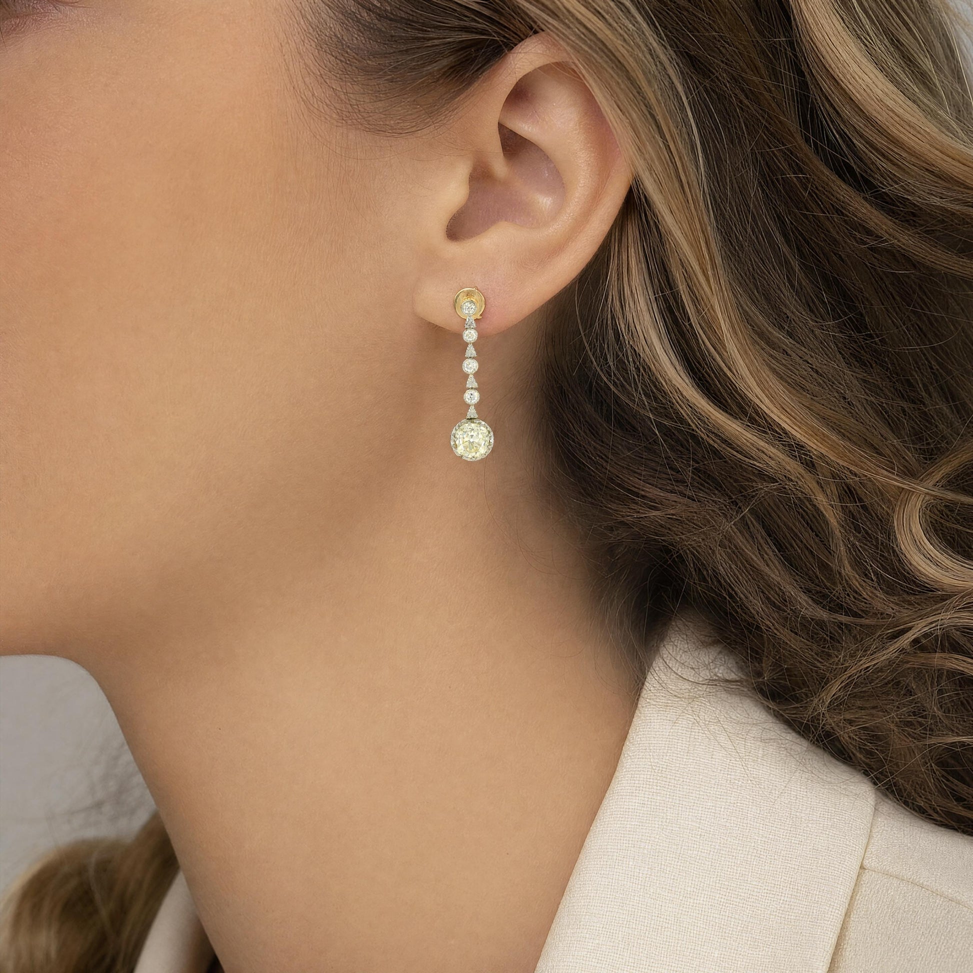 Antique Diamond Drop Earrings Platinum & 14K Gold