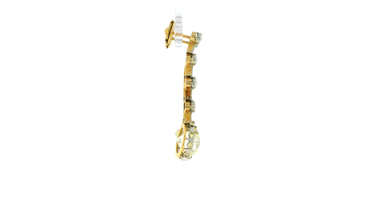 Antique Diamond Drop Earrings Platinum & 14K Gold