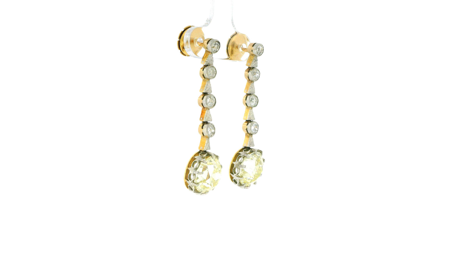Antique Diamond Drop Earrings Platinum & 14K Gold