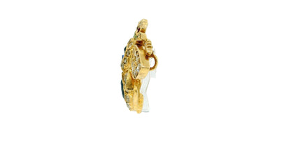 18K Yellow Gold Brooch with Diamond, Emerald, Sapphire & Ruby