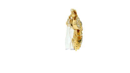 18K Yellow Gold Brooch with Diamond, Emerald, Sapphire & Ruby