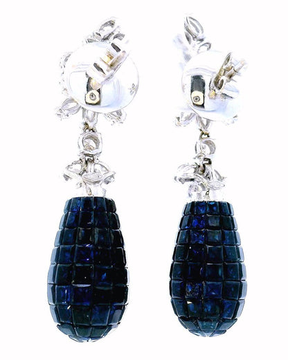 Earrings with invisibly set sapphire drops 12ct total weight and 3.16 tw diamond