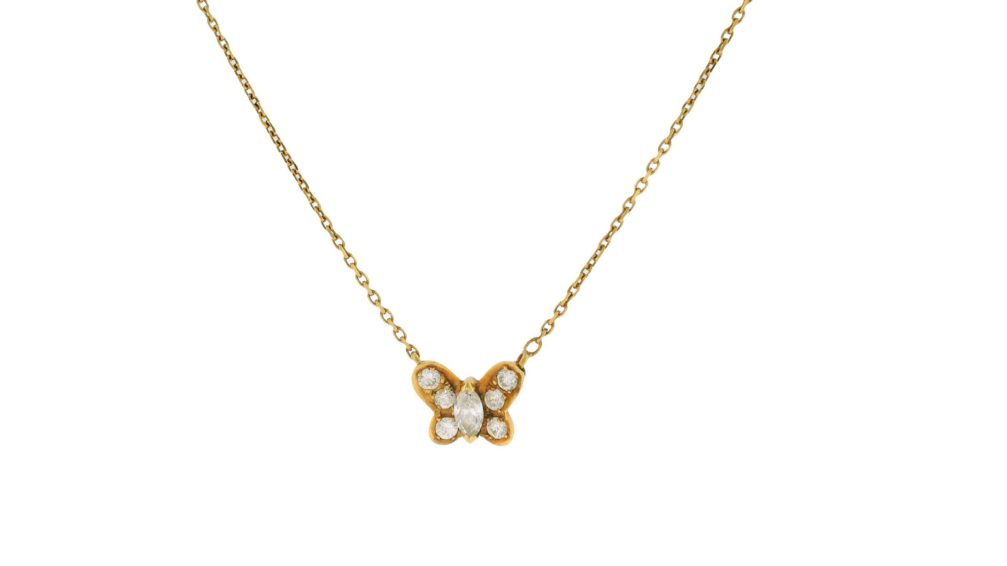 Van Cleef & Arpels Diamond Butterfly Pendant in 18K Yellow Gold Necklace