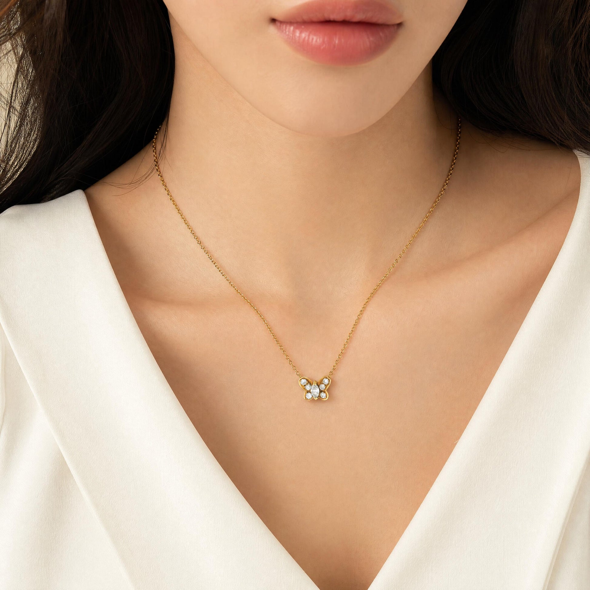 Van Cleef & Arpels Diamond Butterfly Pendant in 18K Yellow Gold Necklace