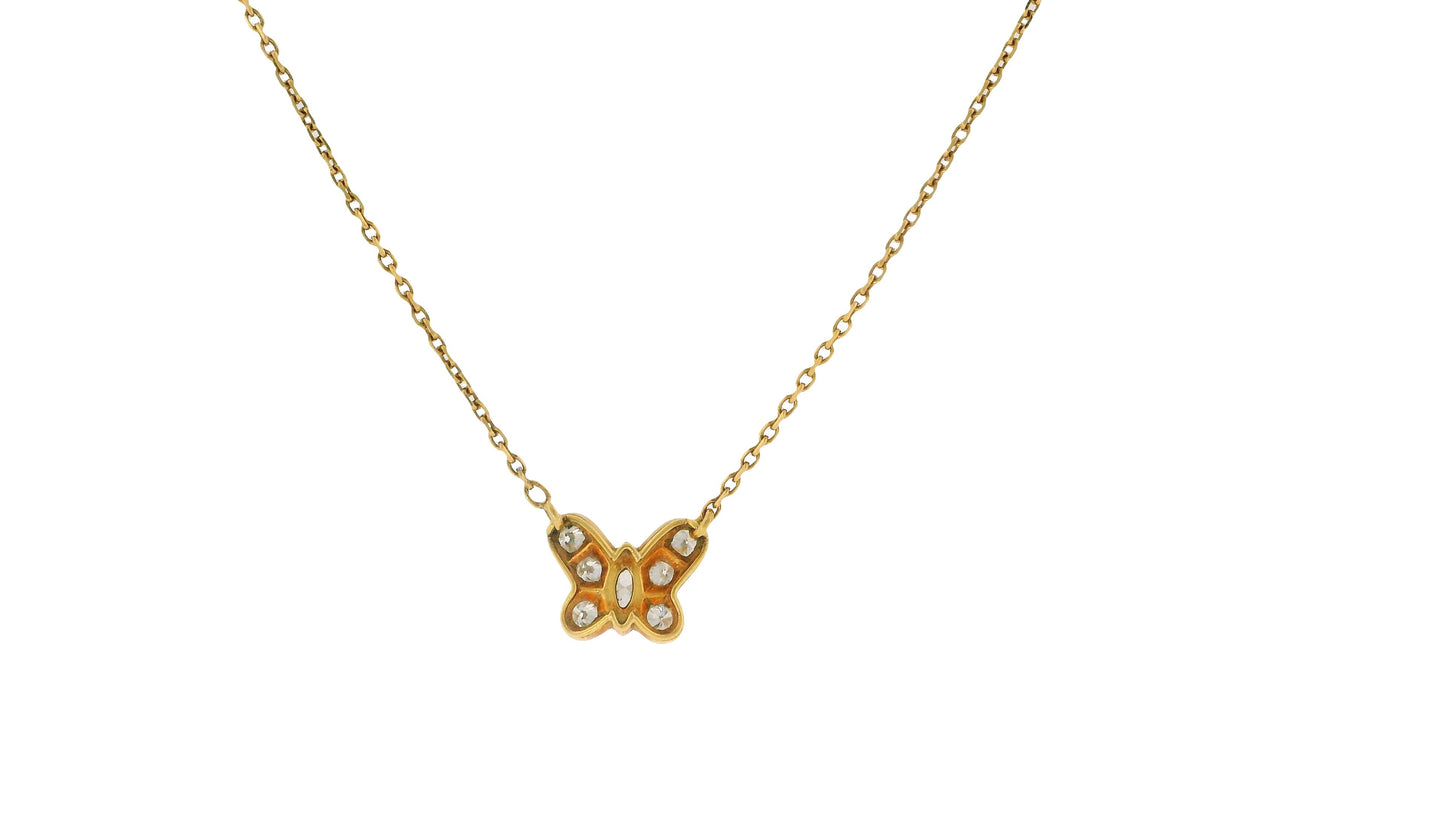 Van Cleef & Arpels Diamond Butterfly Pendant in 18K Yellow Gold Necklace
