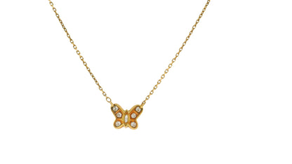 Van Cleef & Arpels Diamond Butterfly Pendant in 18K Yellow Gold Necklace