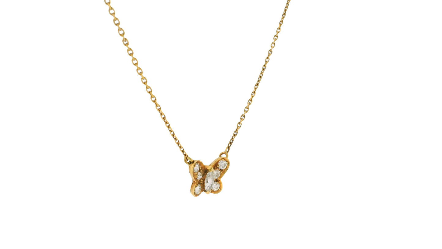Van Cleef & Arpels Diamond Butterfly Pendant in 18K Yellow Gold Necklace