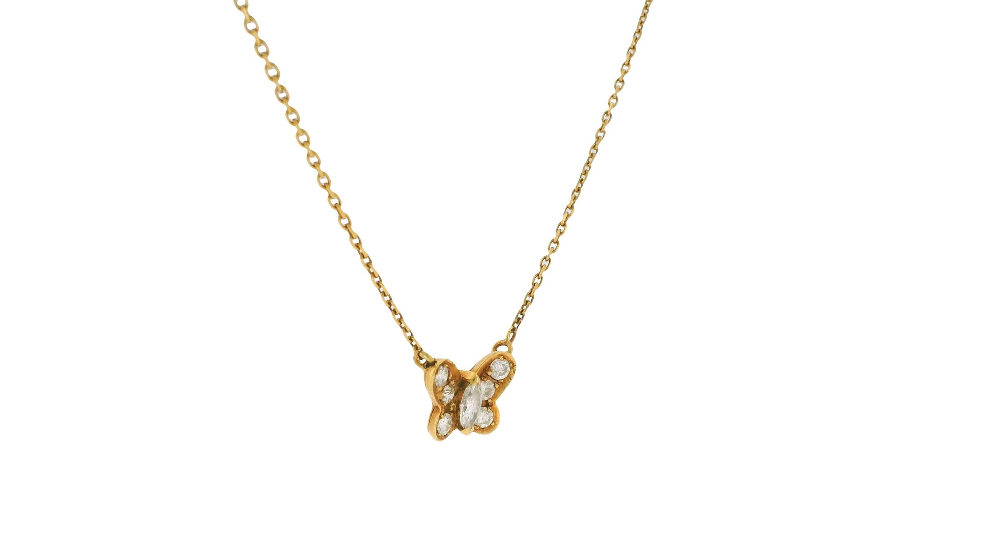 Van Cleef & Arpels Diamond Butterfly Pendant in 18K Yellow Gold Necklace